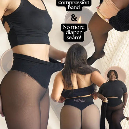Magic Fleece-Lined Sheer Tights with Shaping Effect, Body Slimming Compression Band